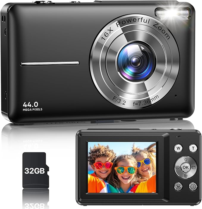 Digital Camera, Latest FHD 1080P Digital Camera for Teens with SD Card Anti Shake Point and Shoot Cameras Portable 16X Zoom Compact Small Cameras for Kids Boys Girls Seniors with Wrist Strap by VAHOIALD