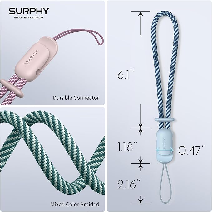 SURPHY 3 Pack Phone Wrist Strap, Phone Lanyard with Cellphone Tether Tab | Phone Strap Charm, Camera Wrist Strap with 2-Color Braided, Phone Wristlet, Wrist Lanyard for Case - Image 3