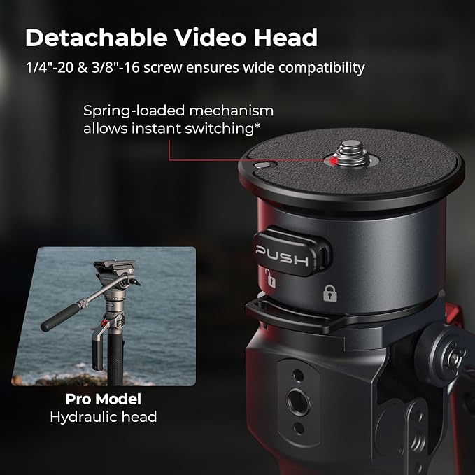 SmallRig 175cm / 68.9" Carbon Fiber Video Monopod for Camera, Compact Camera Monopod with One-Button Lift & Lock, Max. 5kg Playload Fluid Head Fits for DJI RS and for MFT 501L - Image 5