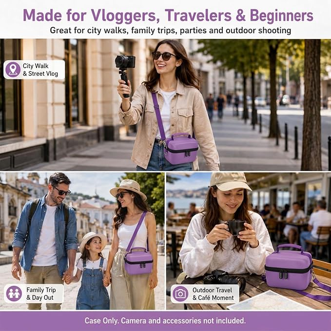 Comecase Large Travel 4K Vlogging Camera Case for Duluvulu/for AUREAPIX | Outdoor Camera Storage with 2 Dividers and Mesh Pocket, for Vloggers and Content Creators, Trip Ready, Purple - Case Only - Image 8