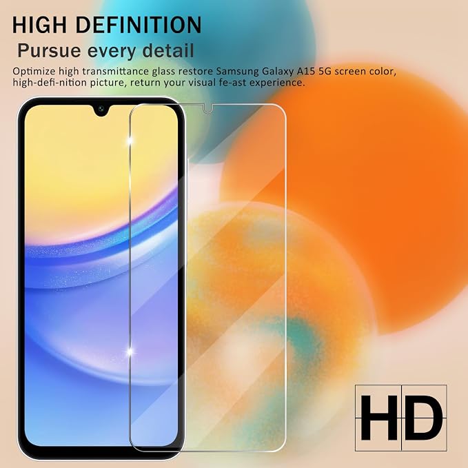 Galaxy A15 HD Clear Tempered Glass Screen Protector + Camera Lens Protectors, [2+2 Pack] [3D Glass] [Anti-Glare] [Bubble-Free] Screen Protector Glass For Samsung Galaxy A15 5G/4G - Image 6