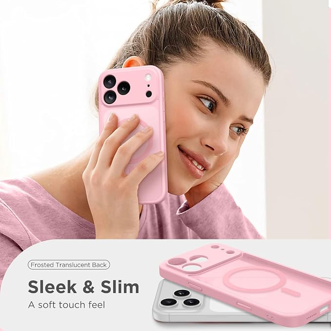 CAPRARO for iPhone 17 Pro Case, Compatible with MagSafe | Upgraded [Full Camera Protection] Protective Translucent Matte Women Girl Magnetic Phone Case Cover, Peach Pink - Image 8