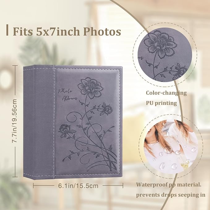Artmag Photo Album 5x7 Clear Pages Pockets Leather Cover Slip Slide in Photo Album Book Holds 100 Vertical 5x7 Photos Picture Book for Wedding Family (Grey) - Image 2