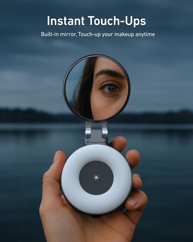 TELESIN C03 Strong Magnetic Phone Selfie Light for iPhone Magsafe | CRI97 360° LED Beauty Selfie Ring Fill Light with Mirror for Selfies/Photography/TikTok/Zoom Calls/Video Conference(Black) - Image 5