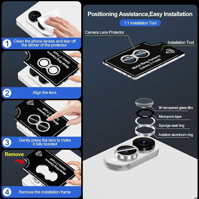 for Samsung Galaxy Z Fold 8 Camera Lens Protector, Individual Metal Ring Tempered Glass Lens Cover, [Strong Adsorption] Scratch Resistant Ultra-Thin HD Clear Lens Cover, 1 Set-Silvery - Image 7