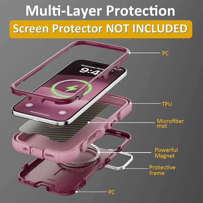 Follaroma Magnetic for iPhone 17 Case with Camera Cover Stand, Purple Pink | Built-in Glass Camera Cover Stand,Compatible with MagSafe,Heavy Duty Shockproof Protective,Military-Grade Anti-DropDual Case - Image 6