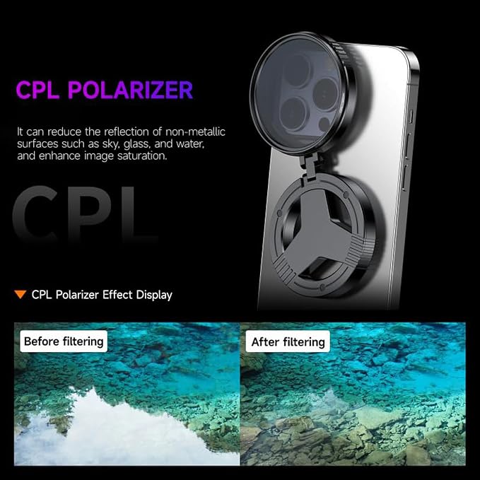 Magnetic CPL Filter for iPhone 12-17, 52mm, Anti-Glare Lens | 52mm Glass Optics, Quick Mount, 360° Rotatable Ring, Reduces Reflections Enhances Colors, Ideal for Outdoor Photography - Image 2