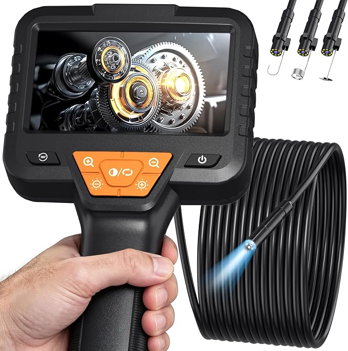 32.8FT Endoscope Camera with Light-1080P HD Borescope Inspection Camera | IP67 Waterproof Sewer Tools with 8 Adjustable LEDs,Snake Cameras with 4.3" IPS Screen for Plumbing & Automotive Engines by Unknown