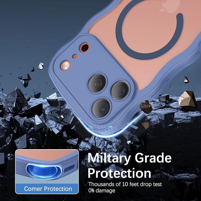 BENTOBEN Magnetic for iPhone 17 Pro Max Case, Cute Wavy [Full Camera Protection][Compatible with MagSafe] Matte Anti-Slip Bumper Women Men Boys Protective Cover for 17 ProMax 6.9", Blue - Image 7