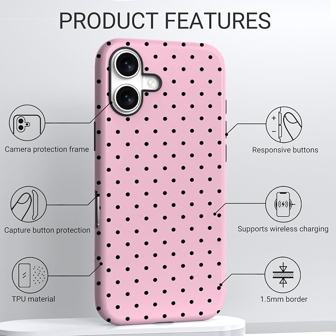 TPU Phone Case for iPhone 16, MagSafe Wireless Charging Compatible, Shockproof Slim Fit Protective Cover with Anti-Yellowing & Raised Camera Protection (Polka dot 4, iPhone 16) - Image 3