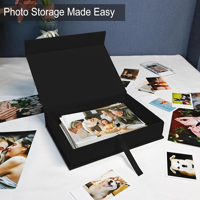 5x7" Archival Photo Storage Box with Lid – Stackable Memory Keepsake Organizer for Photos, Certificates, Jewelry & Scrapbooking Supplies, Photo Cases and Postcard Keeper Storage Container Box Black - Image 4