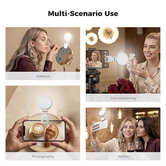 K&F CONCEPT LEDs Selfie Light, 3 Interface Modes, Rechargeable Phone Light | Ra95 CRI, 3-in-1 Mounts, 9 Light Modes, 600mAh Battery, 33g Pocket Size, White, C7 - Image 8