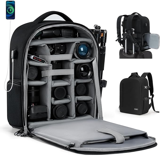 Cwatcun Camera Backpack, Large Water-Resistant DSLR Bag for Canon/Nikon/Sony by FocusonCameraBag