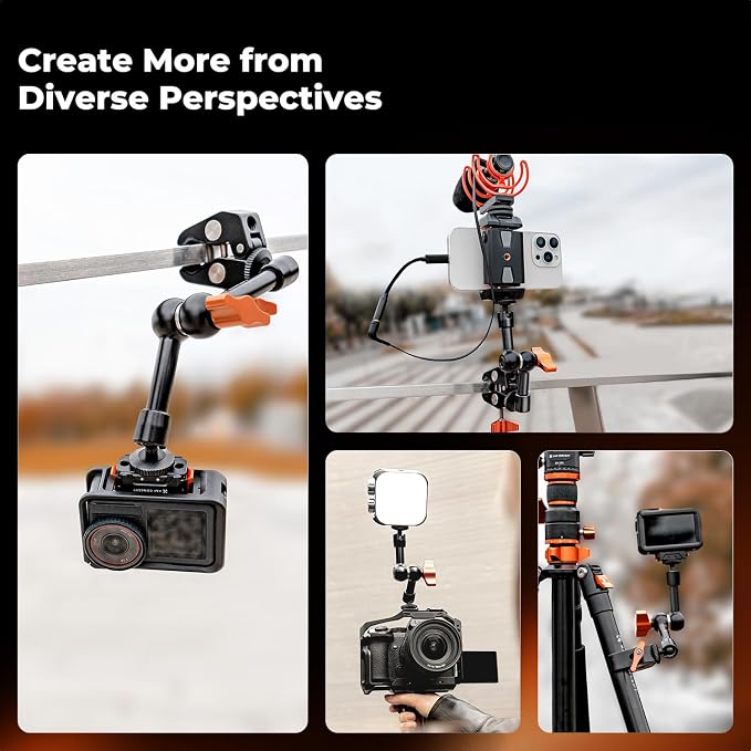 K&F CONCEPT 6" Magic Arm Clamp with Super Clamp 360° Ballhead Mini Arm | 1/4" & 3/8" Thread Screw for Monitor, LED Light, Webcam, Action Camera, MS31 - Image 6