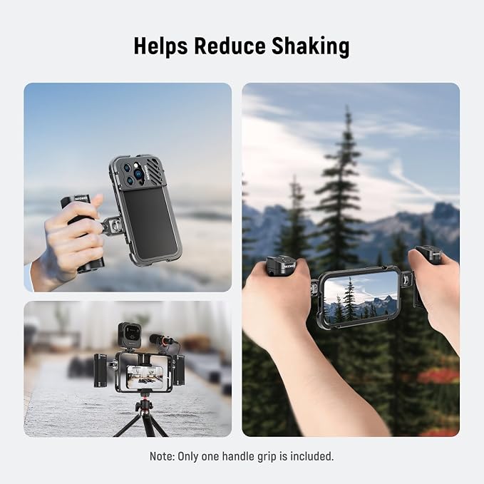 NEEWER Side Handle Grip with Wireless Remote Control Button Shutter Trigger for Smartphone Cage Video Rig, 2 Mount Adapters with 1/4" Screws & Locating Pins, Compatible with SmallRig Cages, PA005E - Image 9