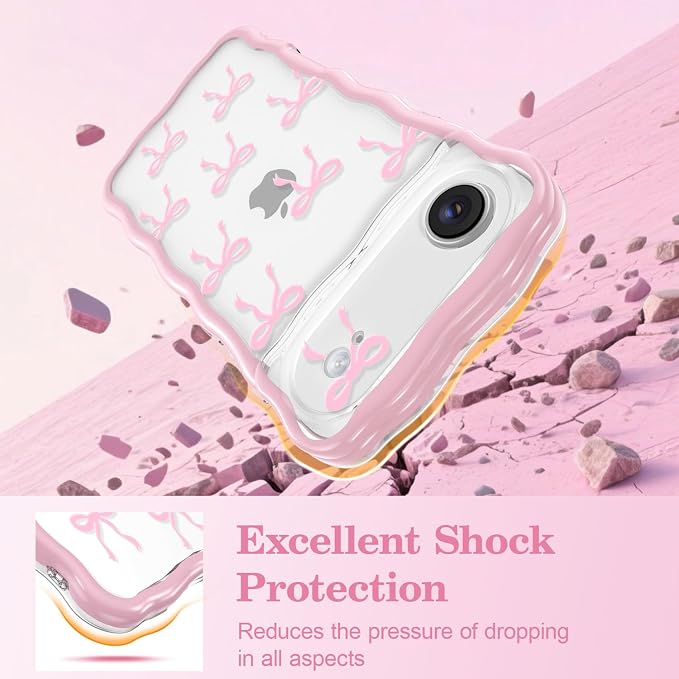 QLTYPRI for iPhone Air Pink Bow Case, Clear Cute Pink Ribbon Bow Phone Case Curly Wavy Aesthetic Phone Cover, Soft Slim Transparent TPU Shockproof Protective Cover for Women Girls - Ribbon Bow - Image 4
