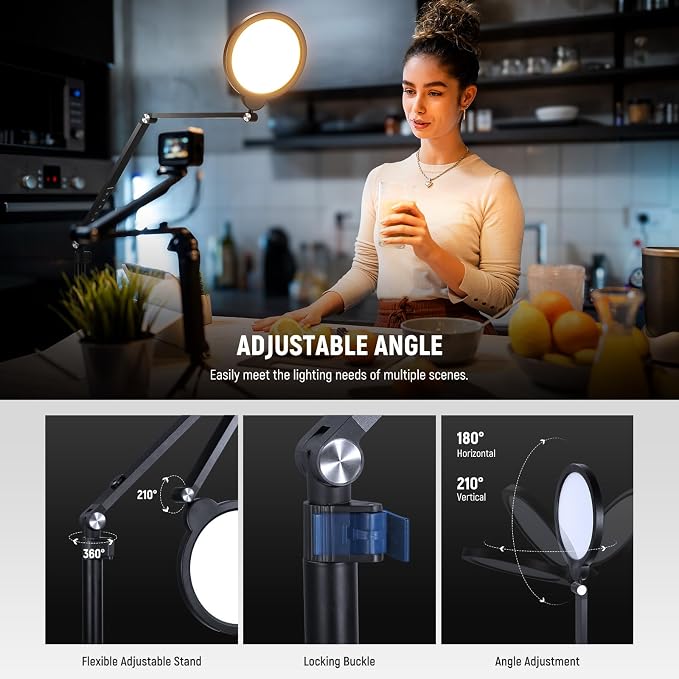 NEEWER Basics 18W 7" Ring Light with Desk Stand/C Clamp, 2 Pack 3000K-6500K Dimmable Full Screen LED Circle Lighting for Video Conference Streaming Phone Selfie Recording Laptop Computer Zoom, R18 - Image 5