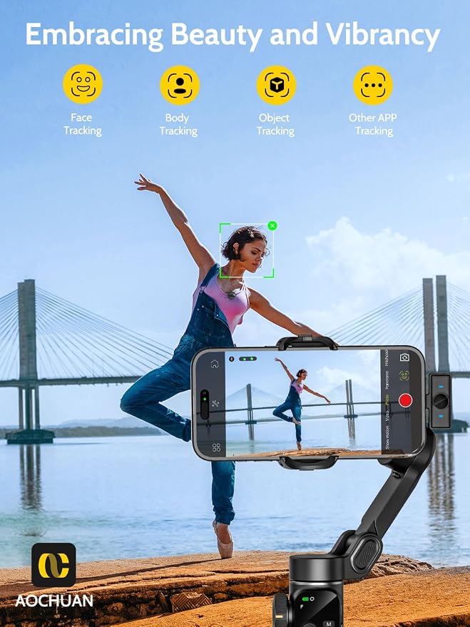 AOCHUAN 3-Axis Gimbal Stabilizer for iPhone with Lavalier Mic(V8 Mic Kit) | Phone Gimbal with Lavalier Microphone, 7.8" Extension Pole, and Oled Display for Youtube, Tiktok Vlogging, Video Recording - Image 5