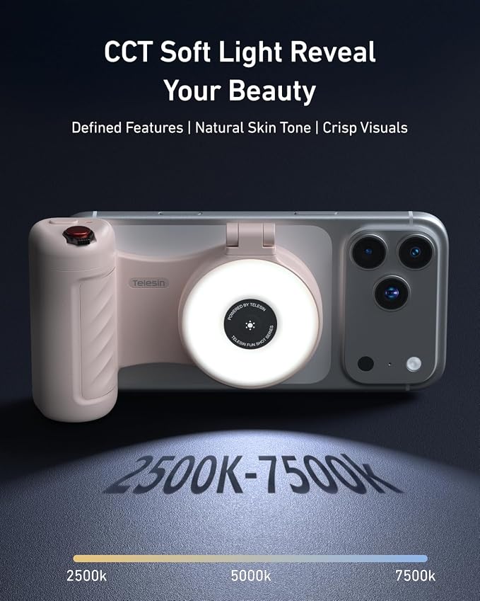 TELESIN Ultra-Slim Phone Camera Grip with RGB 360° Selfie Light & Mirror | Enhance Zoom Fun Shot 18N Strong Magnet Grip for iPhone/ Android Native Camera Control, No Need App for iOS26/17/18, 1/4 Nut - Image 7