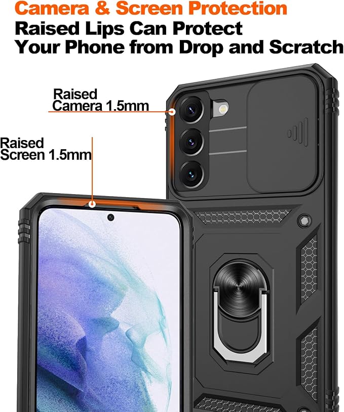 Gritup for Samsung Galaxy S22+ Plus Case with Screen Protector*2, Galaxy S22 Plus Case Build in 360° Rotating Ring Kickstand, Military Grade Protective Case for S22 Plus Phone, Black - Image 5