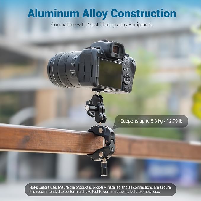 Super Clamp Camera Mount Kit with 360° Dual Ballhead Magic Arm,1/4" and 3/8" Threaded Holes,Action Camera Phone Holder Adapter for Dji Osmo Pocket 4 Monitor LED Light Microphone Desk Tripod Motorcycle - Image 8