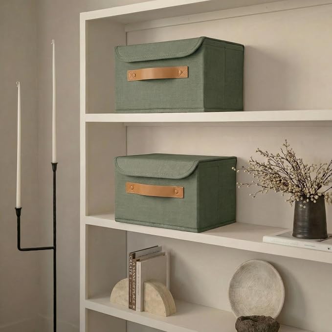 Decorative Linen Storage Boxes with Lids - Spacious Set of 2 Organizer Bins | The Perfect Small Container for Home Decor - Safely Store Photos, Documents and Memory Box Keepsakes in Style - Image 6