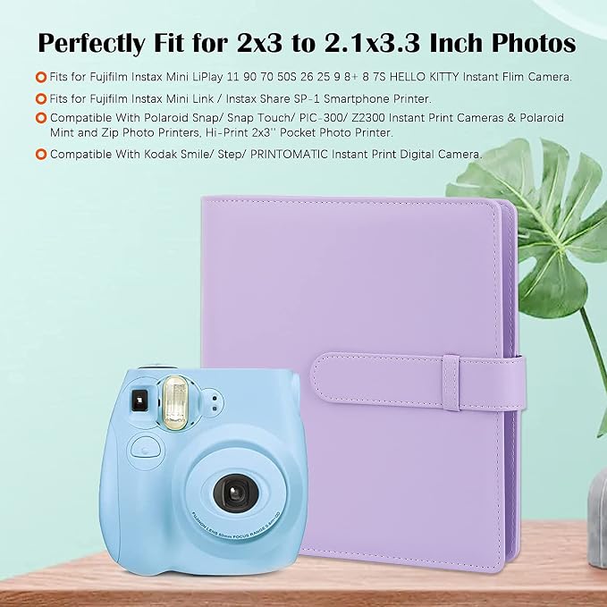 Veicevol 256-Pocket 2x3 Photo Album for Instax Mini and Polaroid, Purple | PU Leather Cover Keeps, Fits Instax Mini and Polaroid 2x3 Photos, Protects Travel, Wedding and Family Memories - Image 4