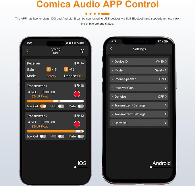 COMICA VM40 Wireless Shotgun Microphone with 48kHz/32-bit Float Recording | Wired & Wireless Modes, 32GB File Storage, 32H Working, 656ft Range, for Canon, Nikon, Sony, Phone, Filming, Video Recording - Image 7