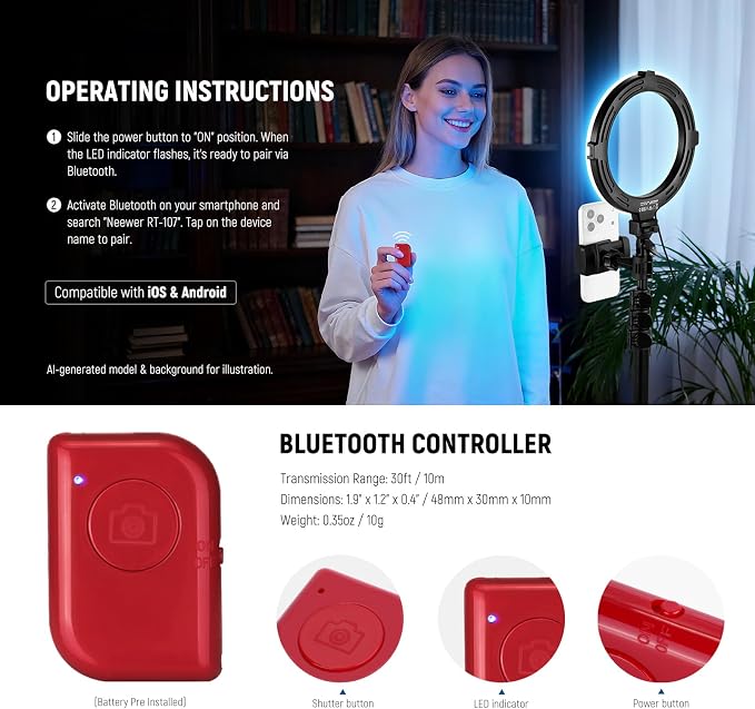 NEEWER Basics 8" RGB LED Ring Light with Tripod Stand, 7 Modes/3200-6500K/10 Dimming Levels, Phone Holder Selfie Ringlight Lighting for iPhone TikTok Vlog Makeup Video Recording Streaming, R08 - Image 5