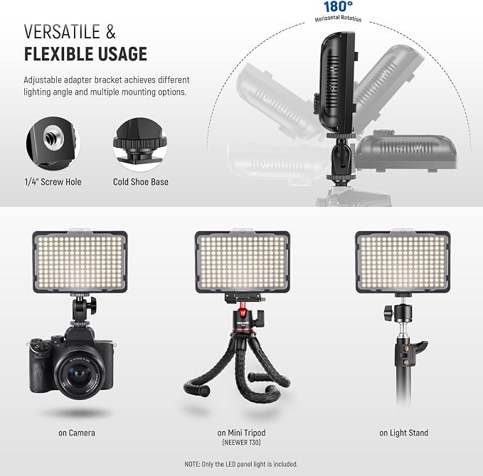 Neewer on Camera Video Light Photo Dimmable 176 LED Panel with 1/4" Thread for Canon, Nikon, Sony and Other DSLR Cameras, 5600K (Battery Not Included) | Compatible with Nikon Sony and Other DSLR Cameras, 5600K (Battery Not Included) - Image 4