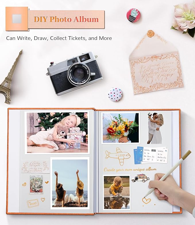 Artfeel Photo Album Self Adhesive Scrapbook Album for 3x5 4x6 5x7 8x10 Pictures,40 Pages Linen Cover with Display Window DIY Photo Book,Ideal Gifts for Family Travel Wedding Baby - Image 4