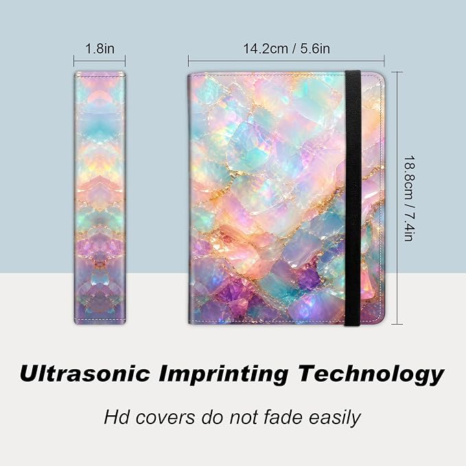 Small Photo Album 5x7, 60 Pockets Holds 120 Photos, Slip-in Pocket Photo Storage Book with Black Elastic Band for Family Wedding Baby Travel Pictures, Iridescent Gold Crystal Agate - Image 2