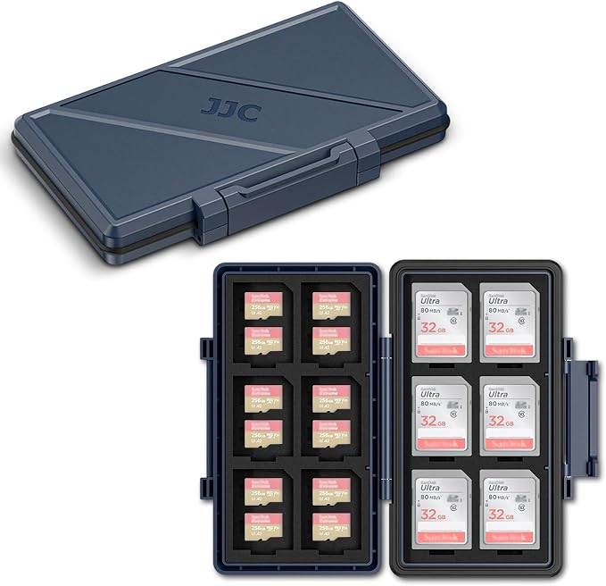 Navy Blue Memory Card Case Micro SD TF SD Card Case Storage Holder Wallet | Compact Micro SD Card Holder Wallet for 24 Micro SD SDXC SDHC TF Cards and 12 SD SDXC SDHC Cards, Ergonomic Locking Systerm by JJC
