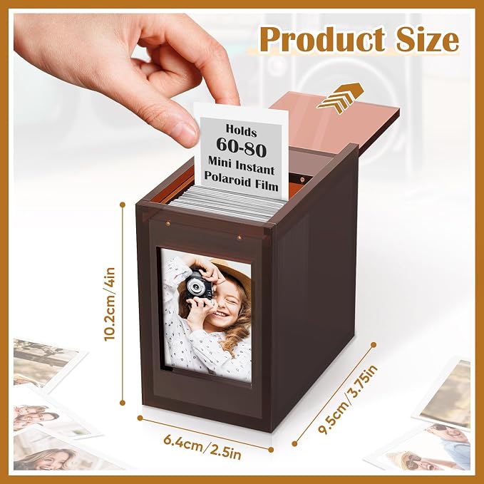 Acrylic Polaroid Frame & Photo Storage Box,for Instax Mini Polaroid Film, 2x3 Instax Frame,with Magnetic Sliding Cover Photos Display,Graduation Gifts Wedding Guest Book Alternative for Reception - Image 3