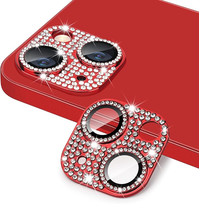 for iPhone 13 & iPhone 13 Mini Camera Lens Protector, Bling 3D Rhinestone Sparkle Diamond 9H Tempered Glass Camera Cover Anti Scratch Shockproof Metal Lens Screen Full Protective Cover by Hsefo