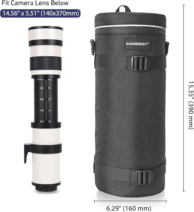 Camera Lens Case Bag for Photographyers, Zipper Waterproof Lens Protective Pouch Interior Size 6.29" x 15.35"(Nylon, Black) - Image 2