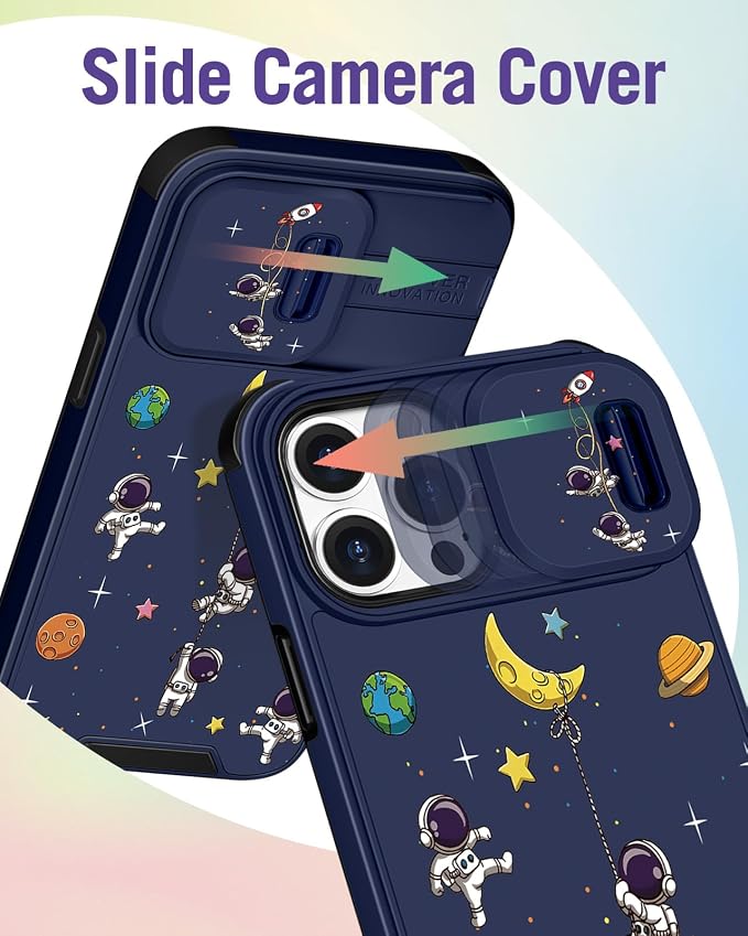 Buleens for iPhone 13 Pro Max Case - with Ring Stand & Camera Cover Cute Designed for Women Cartoon Astronaut for Phone Case for iPhone 13 Pro Max Compatible with Magsafe - Image 3