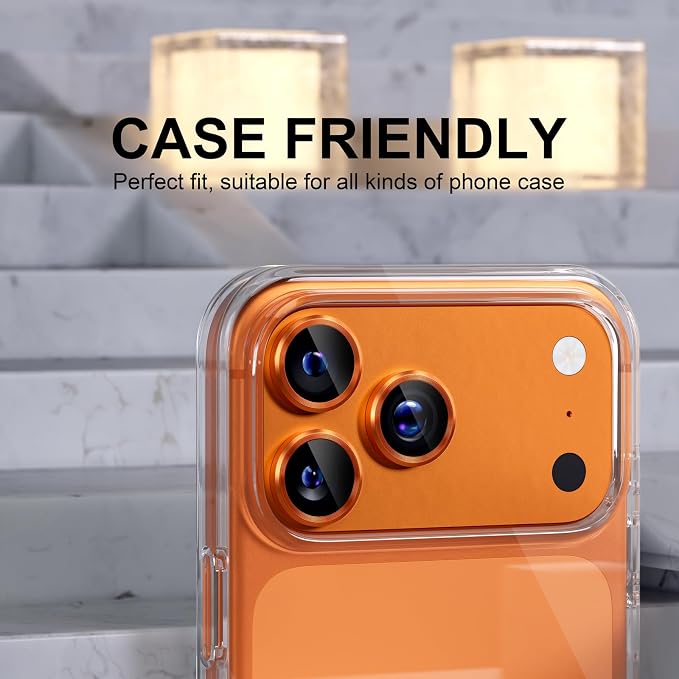 Choiche for iPhone 17 Pro/iPhone 17 Pro Max Camera Lens Protector | Ultra HD, 9H Tempered Glass Camera Cover Screen Protector Metal Ring Decoration Accessories (Orange) - Image 4
