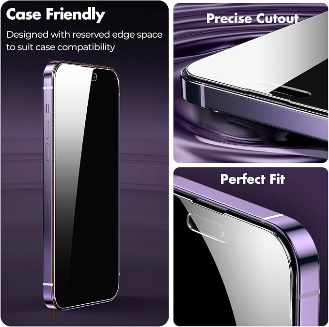 UNBREAKcable Privacy Screen Protector for iPhone 14 Pro Max, 2-Pack | True 28° Anti-Spy, Shatterproof Tempered Glass, 9H Hardness, Easy Install, Bubble-Free, Anti-Scratch, Case Friendly - Image 6