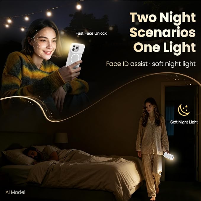 for iPhone 16 Case with Selfie Light, 3 Color Modes Orange | Compatible with MagSafe,Brightness Control, Memory Setting, USB-C Light Charging, Cable Included - Image 4