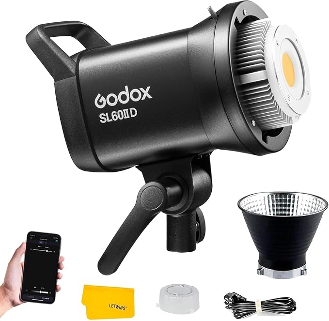 Godox SL60 SL60IID 70W LED Video Light, Cob Video Light Bowens Mount LED Studio Light, Support APP Control, CRI96+ TLCI97+, Daylight 5600K, 18600Lux@1m, Built-in 8 FX Effects, Dimmable Brightness by GODOX