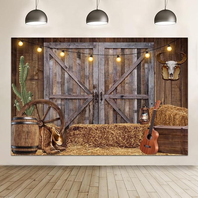 Western Cowboy Backdrop 7x5ft Western Party Decorations Wild West Saloon Rodeo Barn Photography Background Cowboy Theme Birthday Party Decor Banner Photoshoot Supplies - Image 3
