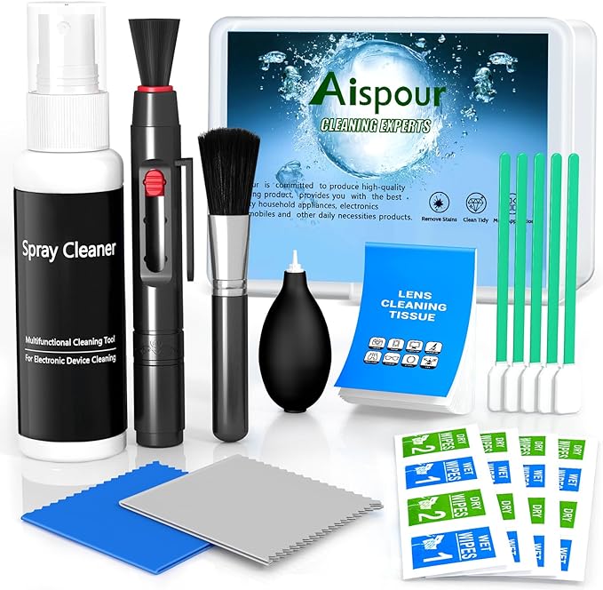 Aispour Camera Lens Cleaning Kit, 10-in-1 Camera Cleaning Kit | Camera Lens Cleaner and Camera Accessories, Includes Lens Cleaning Kit/Lens Cleaner/Lens Cleaning Pen/Soft Brush by aispour