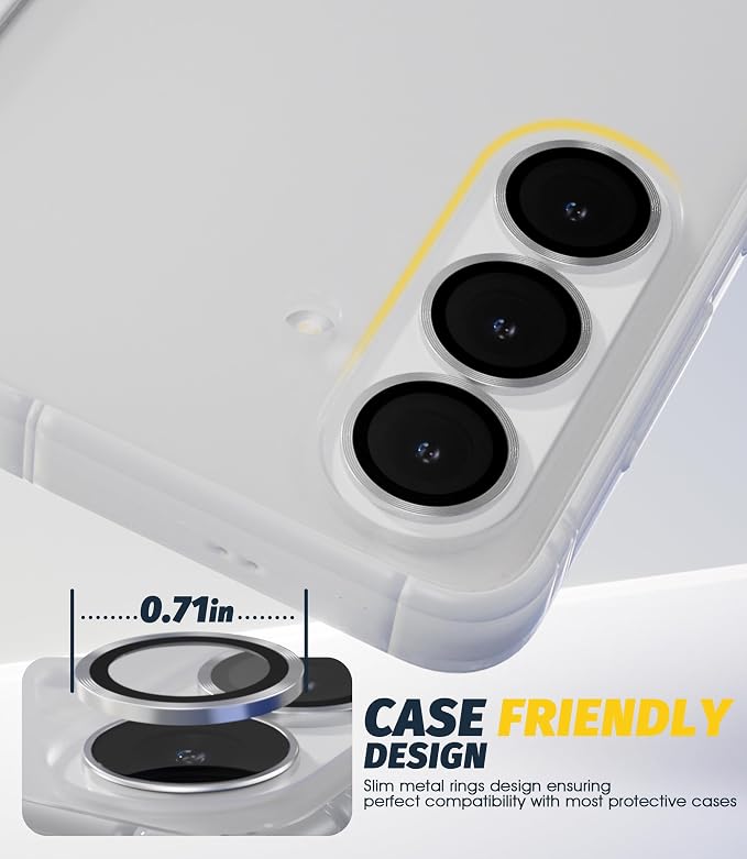 Orzero (2 Sets Camera Lens Protector for Samsung Galaxy S26 / S26 Plus, [EZ Install] [Case-Friendly] 9H Tempered Glass CD Pattern Lens Cover, Military-Grade Shockproof, HD Clarity Anti-Glare (Silver) - Image 7