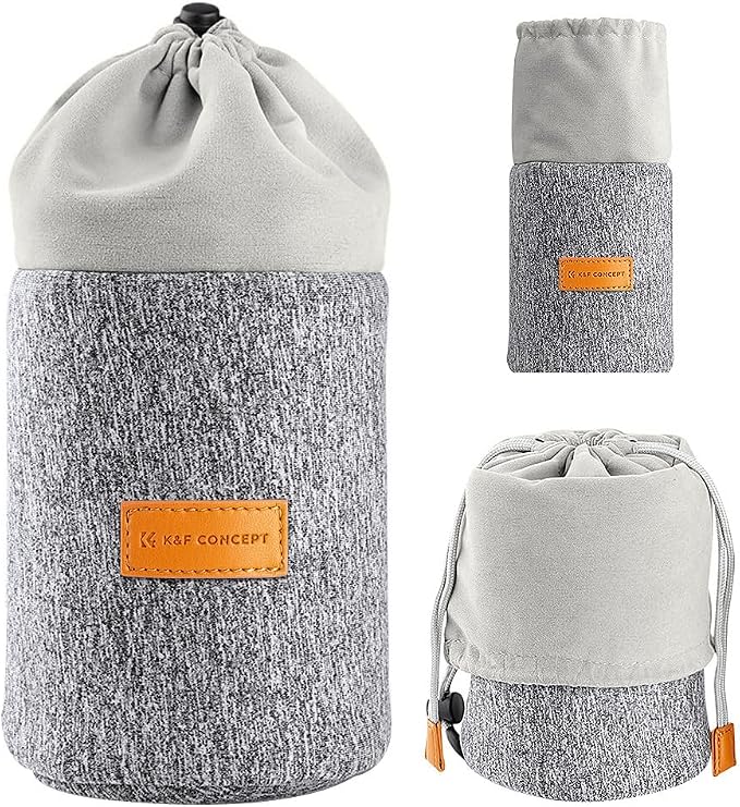 K&F CONCEPT Lens Pouch 2-in-1 Expandable Camera Lens Bag Case Compatible for Canon Lenses 75-300mm, Nikon, Sony, Pentax, Olympus Camera Lens 10 x 18cm Protective Neoprene Soft Plush for DSLR Lenses by KFCONCEPT