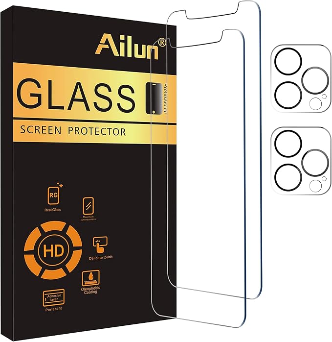 Ailun Screen Protector + Camera Lens Protector for iPhone 12 Pro Max | 2+2 Pack, 6.7 Inch, Case Friendly, Tempered Glass Film, HD by Ailun