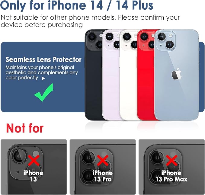 FanTEK Camera Lens Protector Compatible with iPhone 14/14 Plus, 9H Tempered Glass Camera Screen Cover, Ultra HD Clear Acrylic Full Coverage Guard, Case Friendly - Image 2