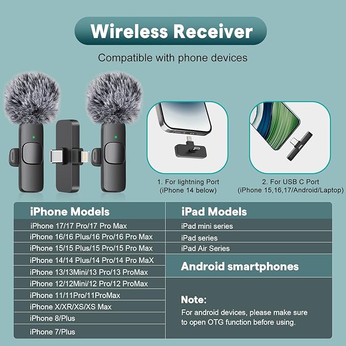 MAYBESTA Wireless Mini Microphone for iPhone, Android Phone - 2 Pack Lavalier Lapel Mic for Audio Video Recording - Clip on Content Creator Microphones for YouTube Tiktok Podcast Vlogging - Image 2