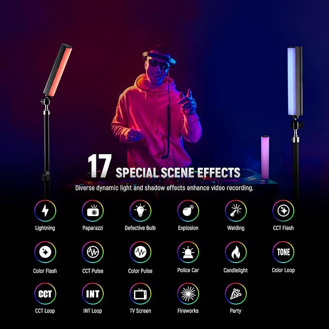 NEEWER TL20C RGB Light Wand Magnetic Handheld Photography Video Light Stick | 2500K-8500K Dimmable, CRI95+, Full Color LED Tube Light Bar with 2550mAh Battery, 17 Light Scenes for Vlog TikTok YouTube - Image 4
