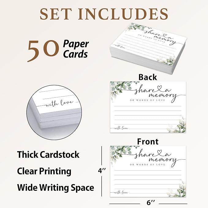 Share A Memory Cards for Celebration Of Life - Set of 50 Memorial Cards for Weddings, Anniversaries, Memorials, Funerals, Birthdays, Graduation, Retirement, Going Away -A01 - Image 2
